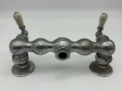 vintage antique farm sink faucet porcelain knobs levers salvage hot cold - Image 1 of 4