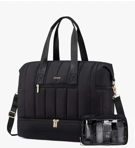 Weekender Duffle Bag Black Puffer Shoe Compartment Makeup Case Tote - Picture 1 of 5