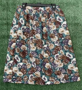Vintage Allison Collection Floral Flowers Skirt Green Multicolor Size 14 Button - Picture 1 of 10