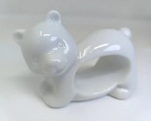 Japan White Porcelain Bear Cub Napkin Holder Table Figure 2x3" - Picture 1 of 8