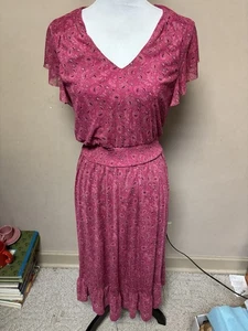 Evereve Elena Damen-Midikleid rosa ditsy Blumen Paisley Mesh, M - Bild 1 von 8