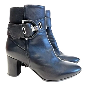 Napoleoni Boots Women’s Sz 7 Black Leather High Heel Ankle Buckle Zipper NWT - Picture 1 of 10
