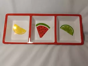Bandeja para servir 3 secciones fruta limón lima sandía plato primavera verano fiesta - Imagen 1 de 12