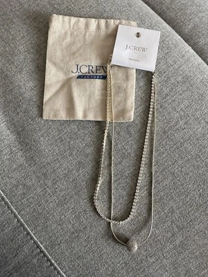 J Crew 透明水晶分层网球铺球吊坠链金项链全新带标签 — 第 1/4 张图片