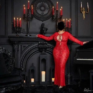 Lisandra Crystal Trim LongSleeve Lace Dress - Picture 1 of 5