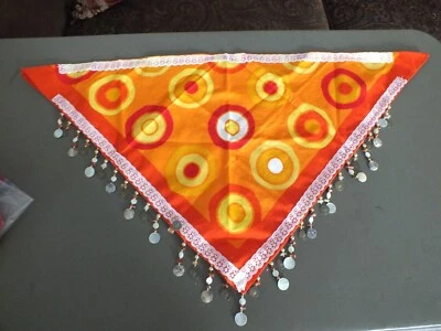 Pañuelo reciclado reutilizado para collar bufanda NA Western naranja cuentas encaje ribete Foto 1 de 2