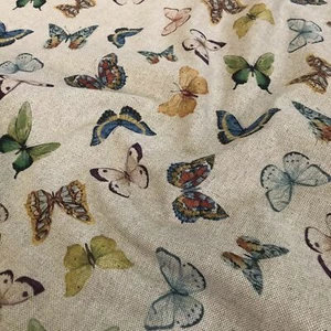 Exotic Butterflies Digital Print Cotton Rich Linen Fabric Curtaining Upholstery - Picture 1 of 3