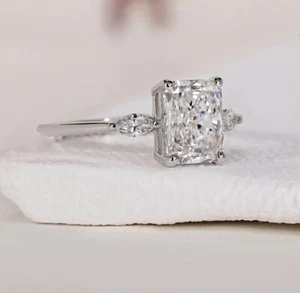 14K White Gold IGI Certified Lab Grown Diamond Wedding Ring 1.15 CT Radiant Cut - Picture 1 of 14
