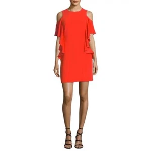 NWT!! TRINA TURK Torch Red Lambada Ruffled Cold Shoulder Dress Cocktail Size 4 - Picture 1 of 10