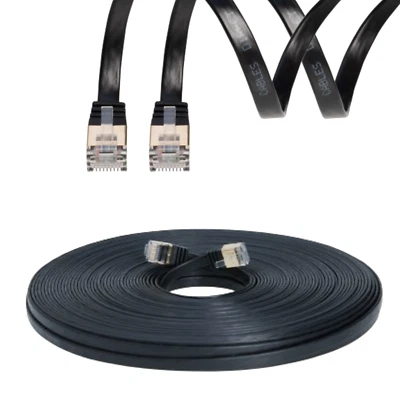 CAT7 Flat Shielded Ethernet Patch Cable U/FTP 10Gbps BLACK Network 6ft-100ft lot - Image 1 of 4