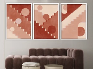 Juego de 3 impresiones - Impresiones artísticas abstractas de escaleras, boho minimalista moderno de mediados de siglo - Imagen 1 de 5