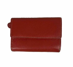 Lipstick Red Genuine Pebbled Leather Card Wallet ID Bi-Fold Snap Closure Vtg - Picture 1 of 11