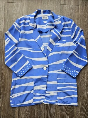 Chaqueta Blazer De Colección Leslie Fay Azul Blanco Abstracto Lunares Puño Carrera Talla 12 Foto 1 de 4