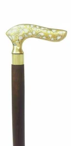 Victorian Design Wooden Stick White Handle Brass Vintage Walking Cane Decor Gift - Picture 1 of 5