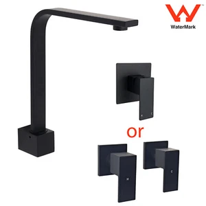 KYLINS Black Square Wall Mounted Basin Faucet Bath Tap Mixer Valve Swivel Spout - Picture 1 of 18