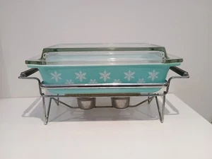 Huevo de pato azul copo de nieve JAJ vintage Pyrex Gaiety tamaño profundo cazuela soporte - Imagen 1 de 23