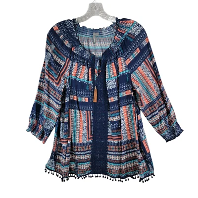 Blusa multicolor New Directions para mujer ribete de encaje borlas corbata manga 3/4 talla L Foto 1 de 4