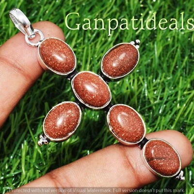 Colgante Cruz Piedras Preciosas Hechas a Mano Piedra Solar Chapado en Plata 925 Joyería al por mayor Foto 1 de 4