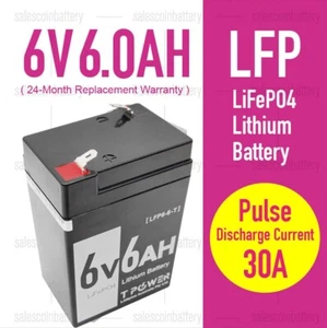 Tpower 6V 6Ah LiFePO4 Lithium Rechargeable Battery replacing 6v 5.0ah 4Ah 4.5Ah - Picture 1 of 5