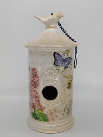 Ceramic Victorian Style Paris Lilac Butterfly Garden Birdhouse Cover
