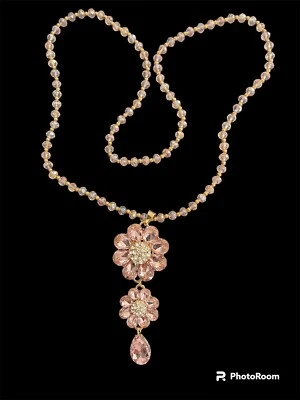 White Austrian Crystal And Simulated Pink Sapphire 28” Necklace - Image 1 of 4