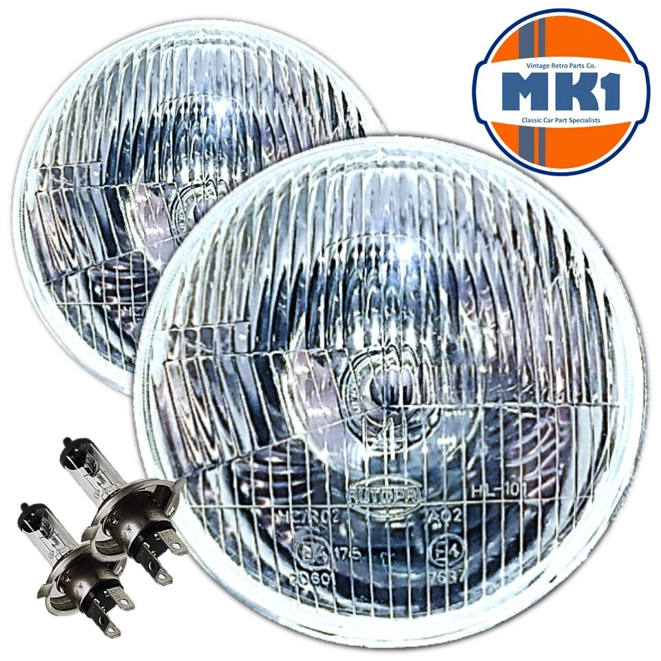 7" DOMED CLASSIC CAR SEALED BEAM HEADLAMPS HEADLIGHTS HALOGEN H4 CONVERSION LHD - Image 1 of 1