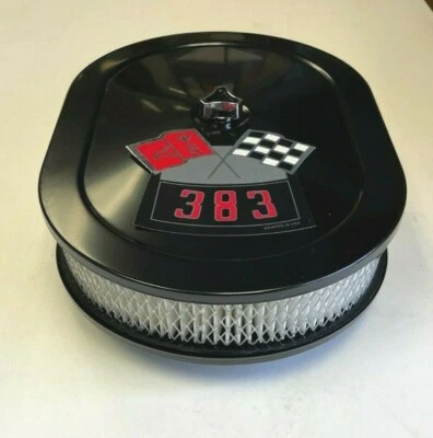 Chevy 383 NEGRO Limpiador de Aire Ovalado Acero NEGRO/BLANCO FILTRO 12"X8" Ovalado Foto 1 de 4