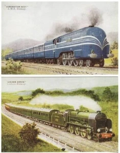 Railway Postcard LMS 6220 Coronation Scot + SR Lord Nelson 858 Golden Arrow Loco - Picture 1 of 3