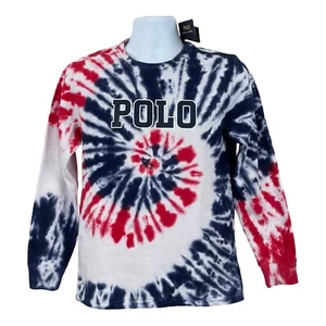 NEW Polo Ralph Lauren YOUTH L 14-16 Tie Dye Sweatshirt Red White Blue NWT $65 - Picture 1 of 7