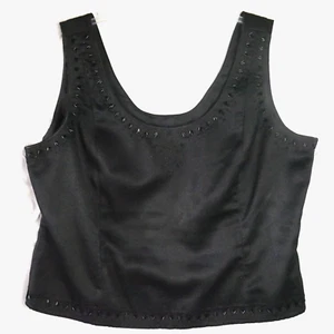 New York & Co Womens XL Black Beaded Embellish Fitted Zip Up Cropped Tank Top - Picture 1 of 12