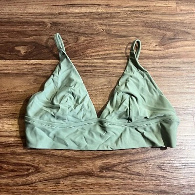 Top de bikini Aerie verde triángulo correas ajustables playa natación sin almohadillas para mujer LG Foto 1 de 4