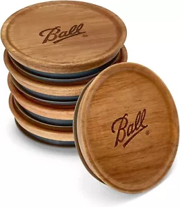 Jar Wooden Storage Lids 5-Pack Wide Brown Brown Wide Mouth Jar Lid Kitchen - Picture 1 of 7