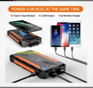 74W Smart Solar Power Bank LED Flashlight Qi Phone Charger USB-C + 2x USB-A - Picture 1 of 6
