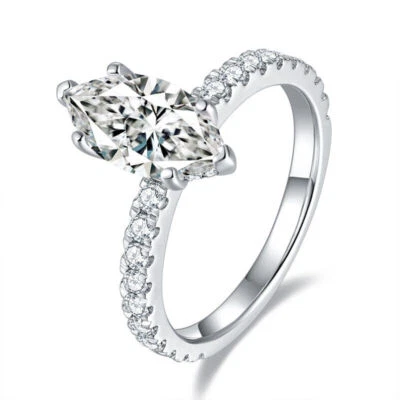 4Ct Marquise Cut VVS1 Moissanite Band Engagement Ring Women 925 Sterling Silver - Image 1 of 4