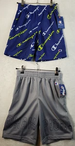 Pair Of Champion Shorts Youth Small Gray Blue Polyester Pockets Elastic Waist - Picture 1 of 17