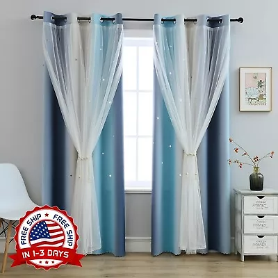 Cortinas Infantiles Para Dormitorio De Niñas, Cortinas De Princesa W52 X L63 NUEVO Foto 1 de 4