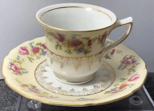 Vintage Gold Castle Demitasse Tea Cup and Saucer Set Made in Japan Floral Gold - Picture 1 of 7
