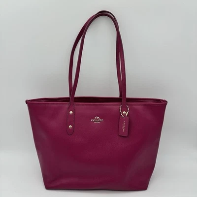Coach City Tote Magenta Crossgrain Leather Shoulder Bag 16x10 - Image 1 of 4