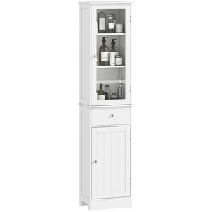 kleankin Storage Cabinet Organizer Tower with Multiple Shelves & Drawer, White - Picture 1 of 11