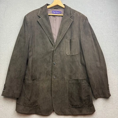 Chaqueta Ralph Lauren Etiqueta Púrpura Hombres 44L Gamuza 100% Piel de Cordero Bolsillos Hecha en Italia Foto 1 de 4