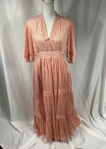 OLIPHANT Tiered Maxi Dress Size Medium Orange White Stripe NWT Retail $477.78 - Picture 1 of 19