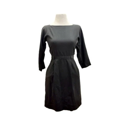 Theory Brown Pinstripe Wool/Cotton USA Pleated Sabrina Boat Neck Knee Sz 2 Small - Image 1 of 4