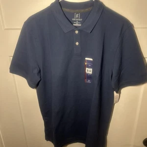 NWT George Men’s Pique Polo Shirt 2 Button Washed Indigo Blue Short Sleeve S - Picture 1 of 7