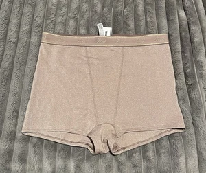 VICTORIA’S SECRET PINK HIGH WAIST METALLIC TAUPE BOYSHORT MEDIUM STRETCH TAGS - Picture 1 of 2