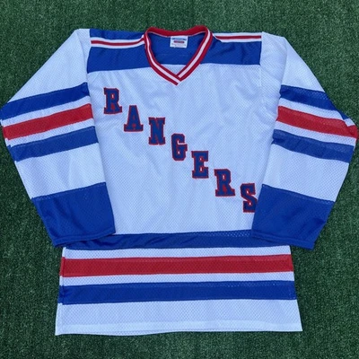 Camiseta de hockey vintage de los New York Rangers de la NHL para hombre grande cosida blanca EE. UU. años 80 Foto 1 de 4