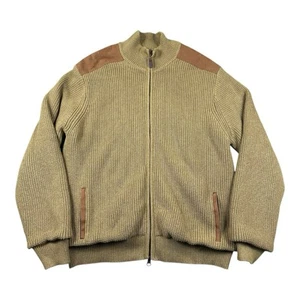 Orvis Foul Weather Mechanics Heavy Knit Cotton Suede Trim Fill Zip Jacket Size L - Picture 1 of 6
