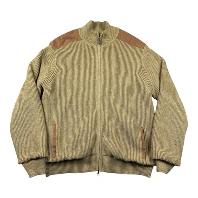 Orvis Foul Weather Mechanics Heavy Knit Cotton Suede Trim Fill Zip Jacket Size L - Image 1 of 4