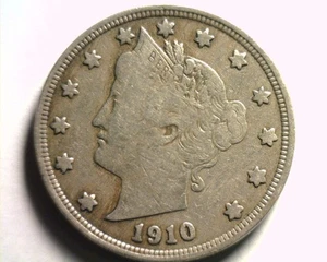 1910 LIBERTY NICKEL FINE / VERY FINE F/VF NICE ORIGINAL COIN BOBS COIN FAST SHIP - Picture 1 of 2