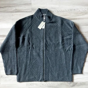 KINROSS Charcoal Grey 100% Ribbed Cashmere Full Zip Sweater Cardigan Mens Sz XL  - Picture 1 of 10