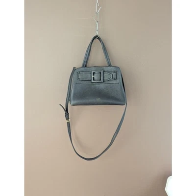 Oroton Pebbled Leather Satchel Crossbody Bag Womens Black Top Handle Belted - Image 1 of 4